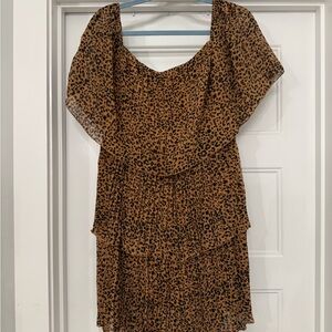 Leopard Print Chiffon Off the Shoulder Dress